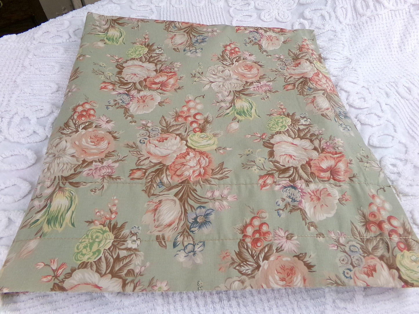 Ralph Lauren Charlotte SINGLE Curtain Panel, Vintage Sage Green Floral Window Drape, Classic Blue Label Print, USA Made Cotton