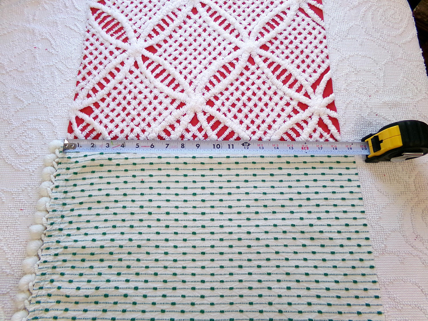 Christmas Chenille Quilt Fabric Bundle in Red, White & Green, 2 Pieces 12" x 18" each | Festive Stash Builder for Sewing, Crafts