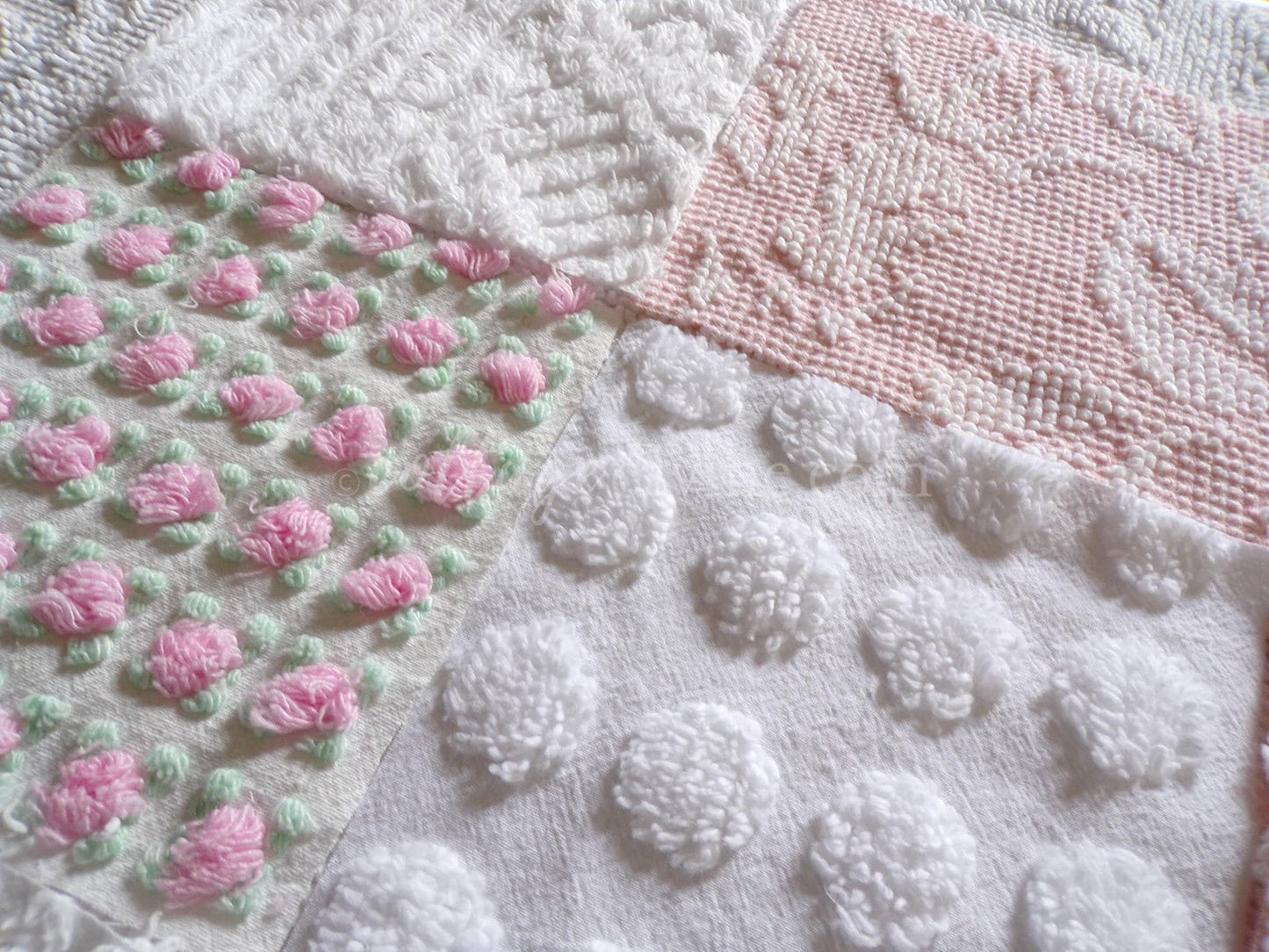 Cottage Classics Chenille Quilt Squares Set from Vintage Bedspread Fabric, 16 Blocks, 6" inch