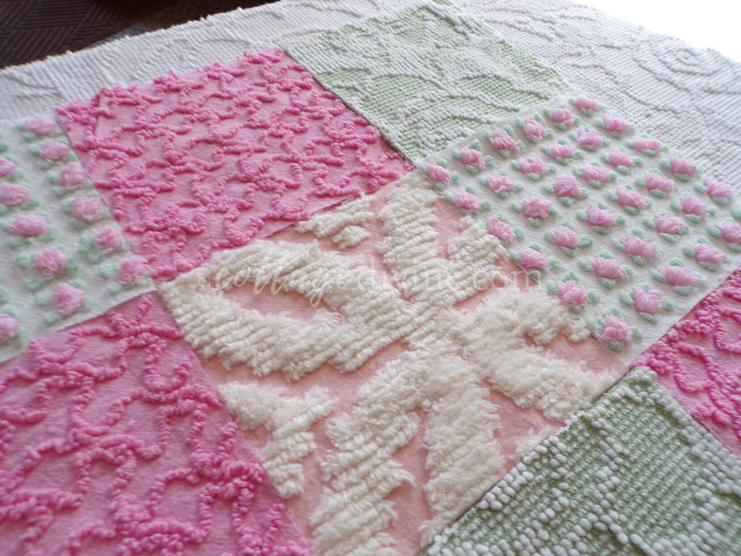 Spring Medley Vintage Quilt Squares Set from Chenille Bedspread Fabrics, 6" Blocks, Qty 16