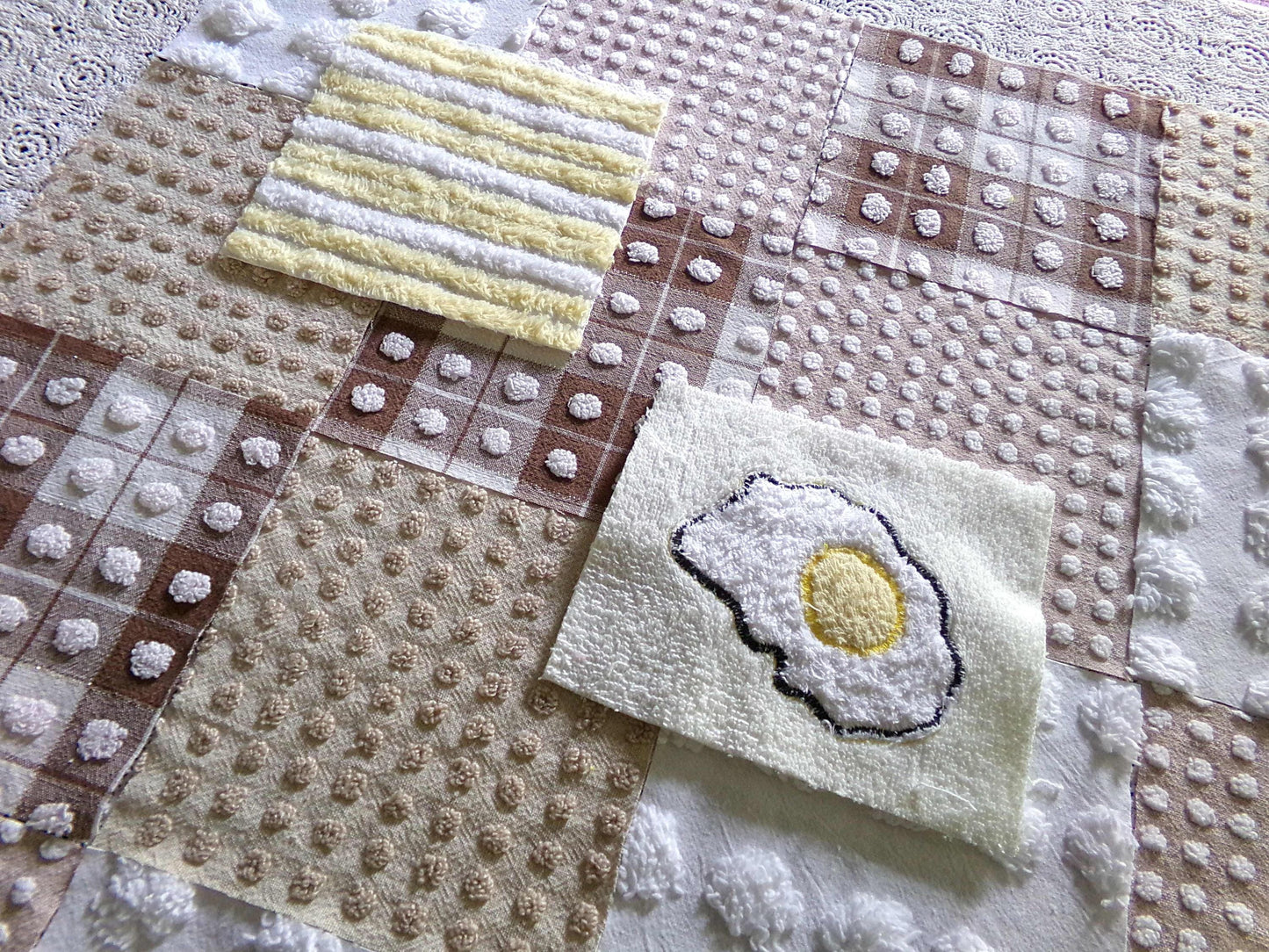 Novelty Chenille Fabric Squares Set, "Retro Diner" 16 Vintage Quilt Blocks, 6" x 6" inches each, for Quilting, Sewing, DIY Pillows