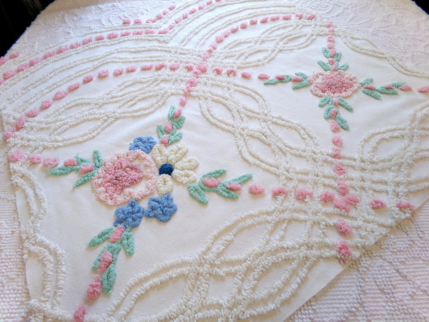 Vintage Chenille Fabric: Needletuft Wildflowers Sewing Material 24" x 23"