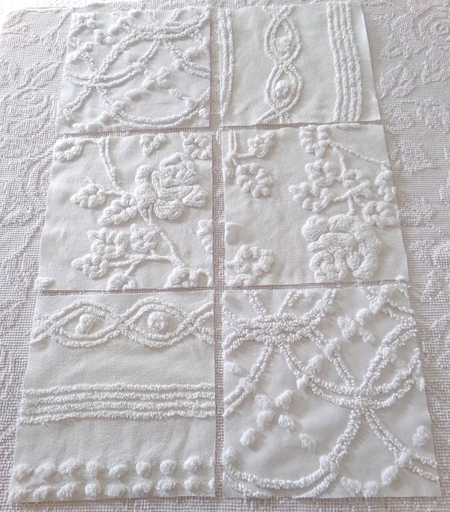 ivy rose 9.5" chenille fabric squares, set of 6 white quilt blocks, versatile geometric prints for sewing, crafts
