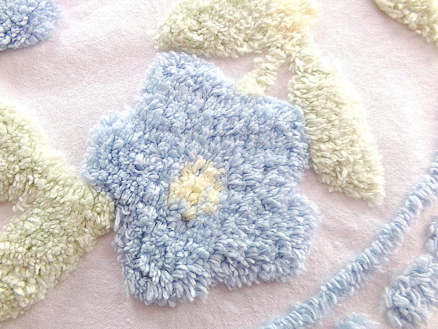 Blooming Blue Flowers Vintage Style Chenille Fabric, 24" x 28" inch Piece, 100% Cotton with Plush Florals, Great for Pillows