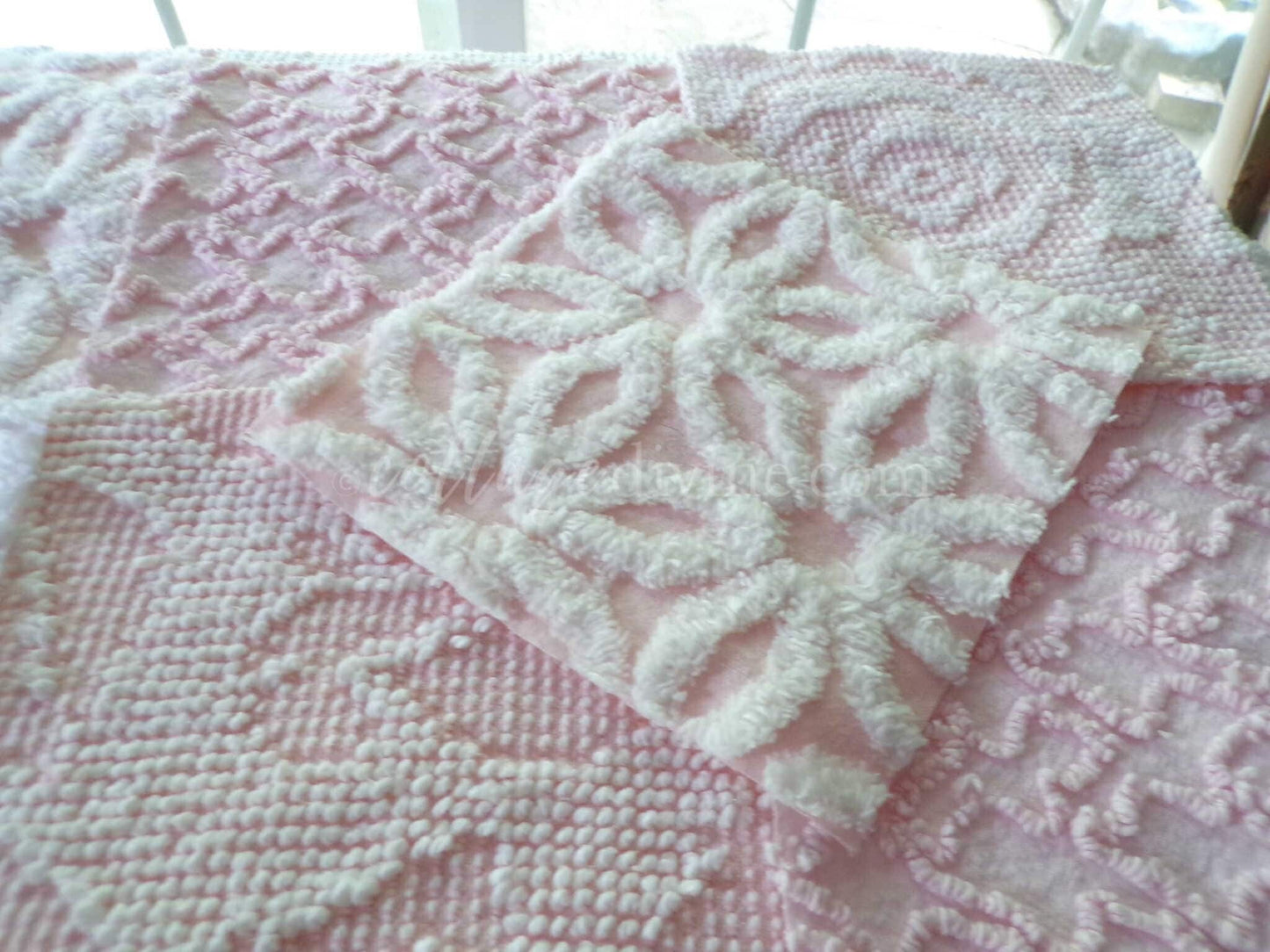 Pastel Pink & White Quilt Squares Set, Rotary Cut from Vintage Chenille Bedspread Fabric, 16 Blocks, 6" x 6" inch