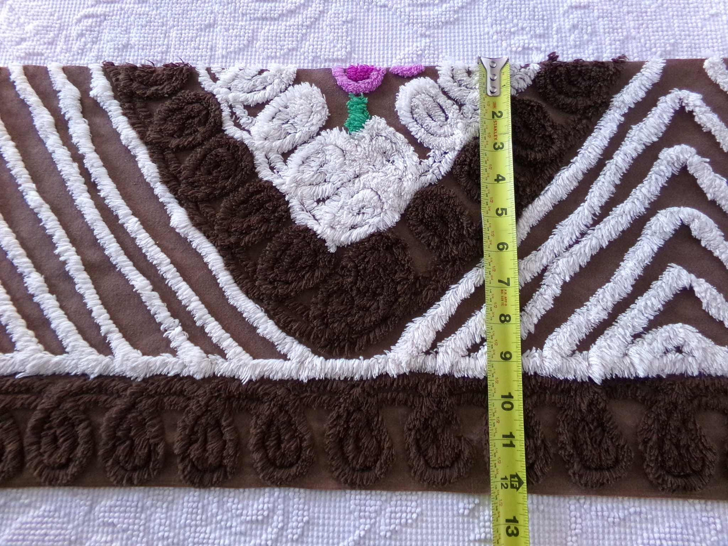 Chocolate Brown Vintage Chenille Tufted Fabric, 11" x 24" inch Piece, for Junk Journals, Fiber Arts