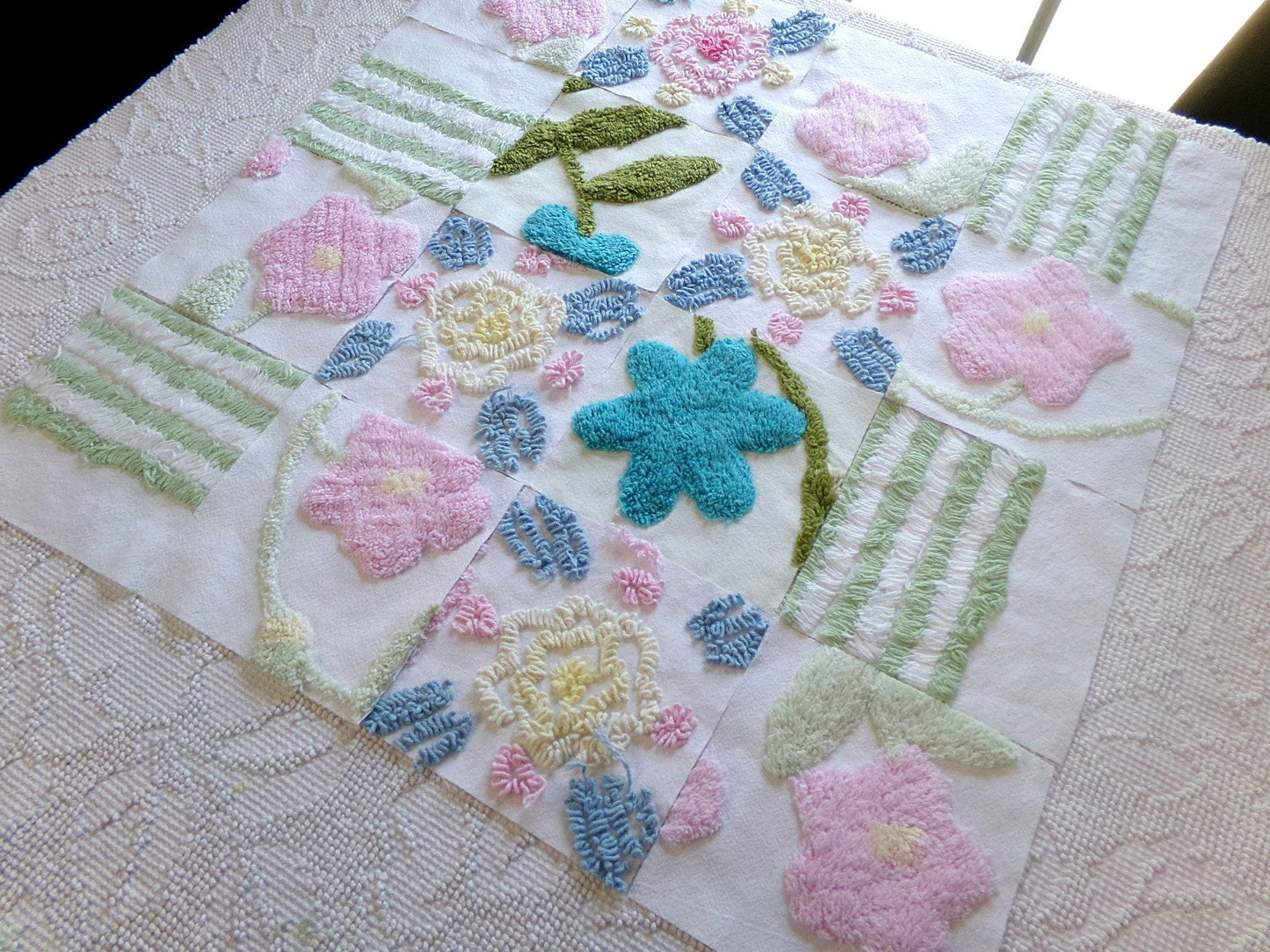 chenille fabric squares, 6" blocks in vintage style floral textured patterns, 16 piece set ideal for quilting, diy pillows, crafts, sewing