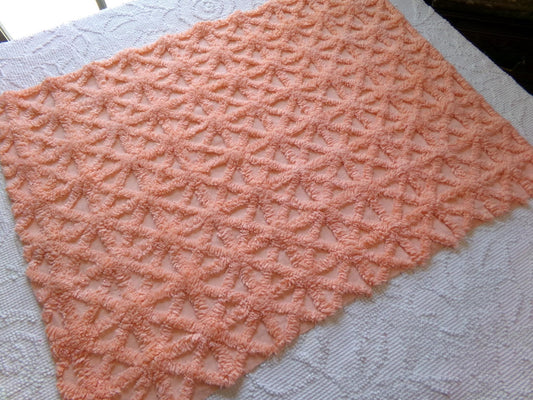 twinkle star vintage chenille fabric, plush peach starbursts, 18" x 24" cut piece of craft, sewing, pillow, quilt material
