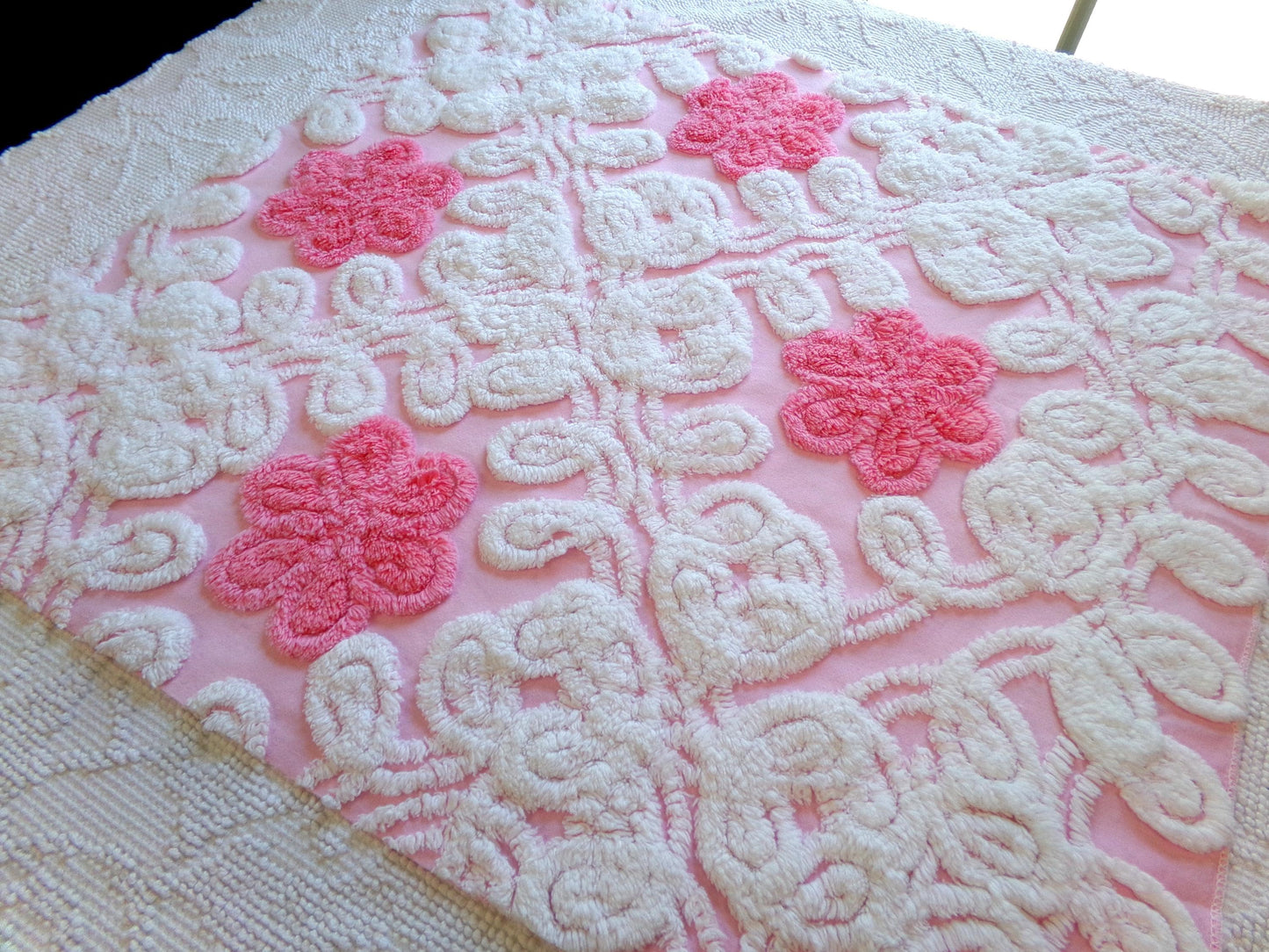 Vintage Chenille Fabric: Strawberries & Cream Pink Sewing Material 21" x 23"