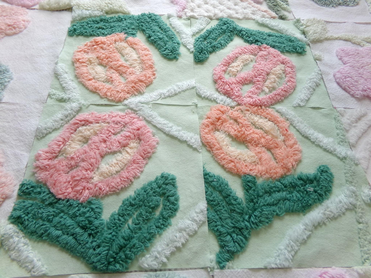 blooms chenille fabric squares, set of 16 lovely vintage floral 6" craft blocks, for quilt inlays, pillows, fiber arts