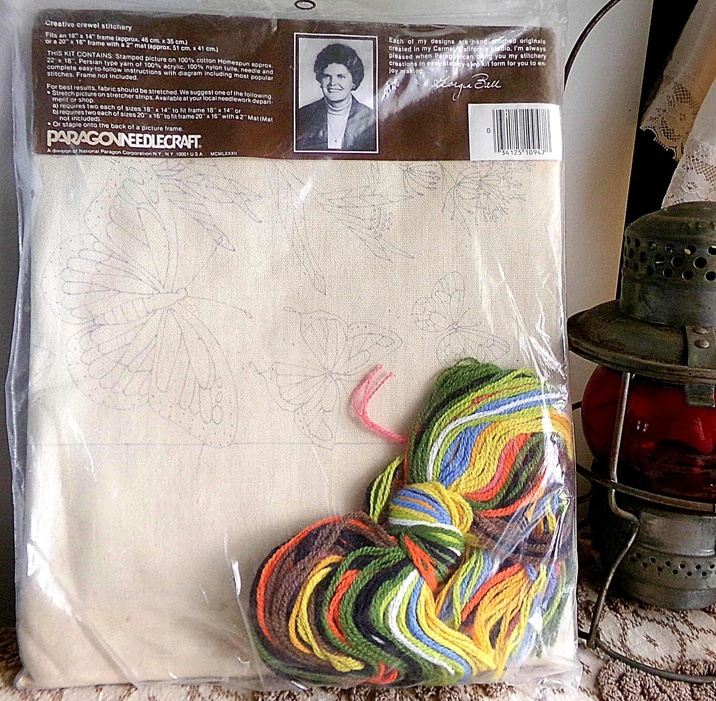 BUTTERFLIES Crewel Stitchery Kit, Vintage Paragon Needlecraft Embroidery, Natural Earthy Hippie Design, Georgia Ball, # 0947