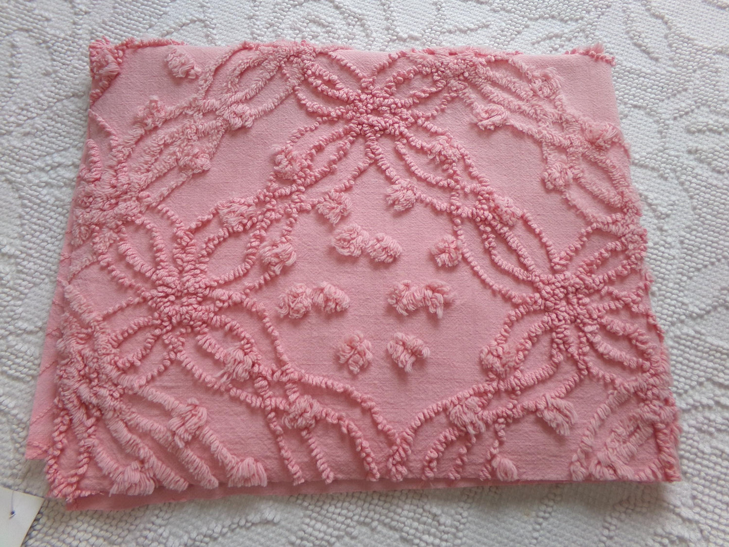 bubblegum pink vintage chenille fabric, geometric design, 18" x 24" cut piece for arts & crafts