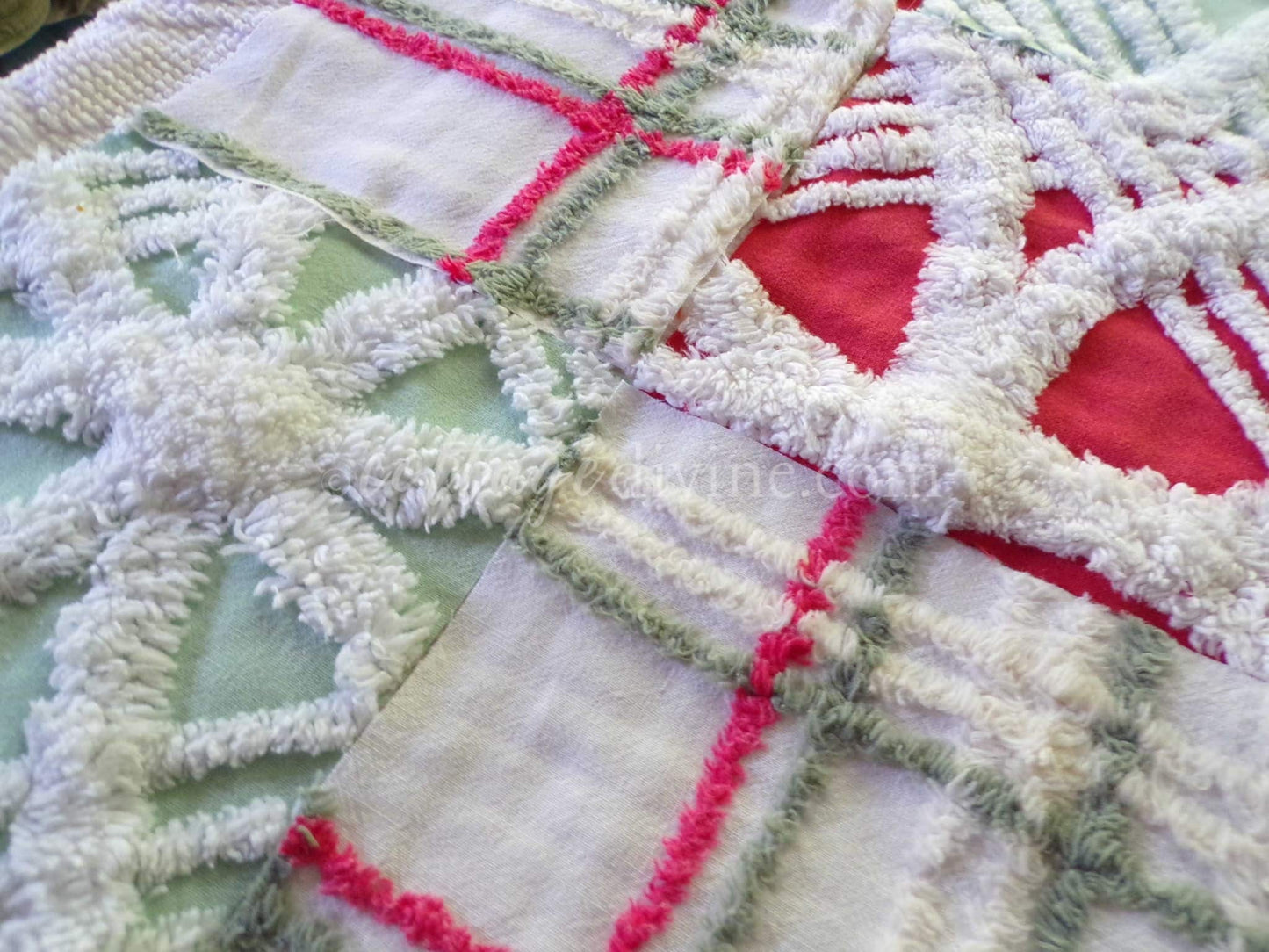 Christmas Quilt Squares Set, Rotary Cut from Vintage Chenille Bedspread Fabric, 16 Blocks, 6" x 6" inch, Traditional Red, Green & White
