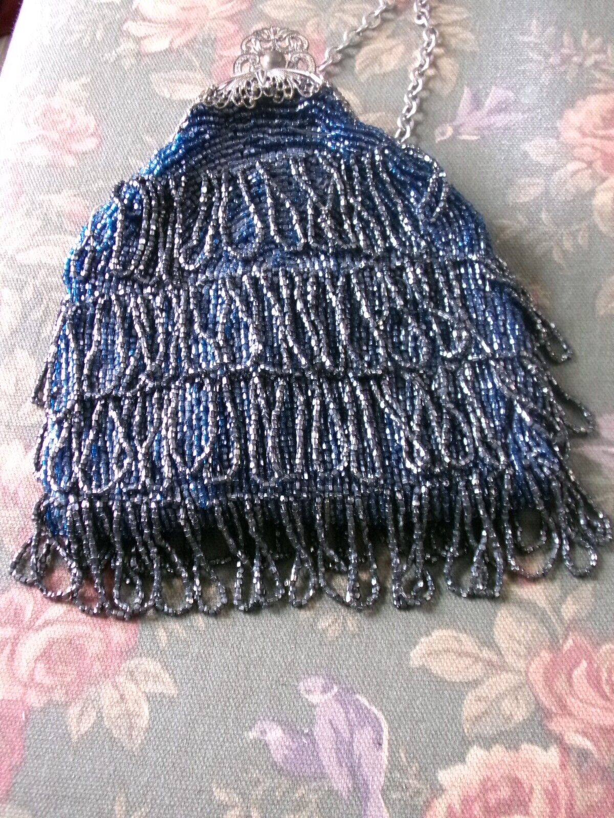 Antique Micro Bead Bag Carnival Glass Purse Vintage Victorian Fancy Clasp Top