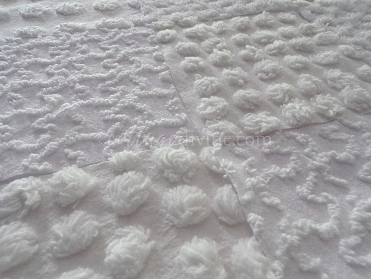 White Chenille Quilt Squares Set, "Serene Snowdrifts" from Vintage Bedspread Fabric, 16 Blocks, 6" inch