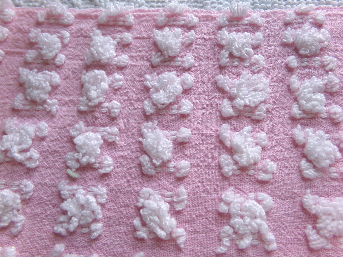 Petal Pink & White Rosebud Vintage Chenille Fabric, Soft Ombre Variations, 18" x 25" Inch Piece, Ideal in Handmade Chenille Quilts