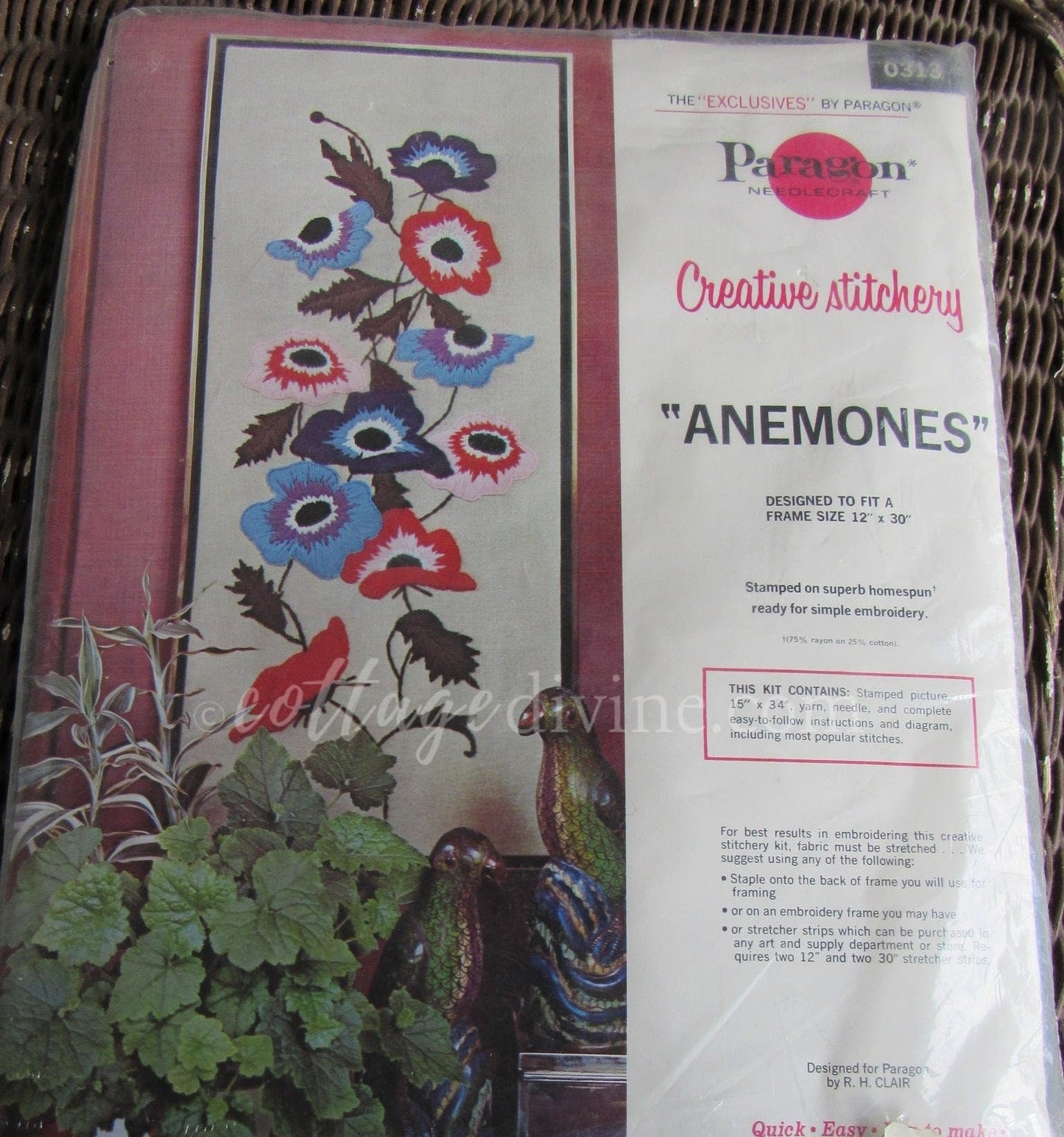 ANEMONES Paragon Crewel Stitchery Kit Vintage Embroidery Hippie Wallhanging # 0313