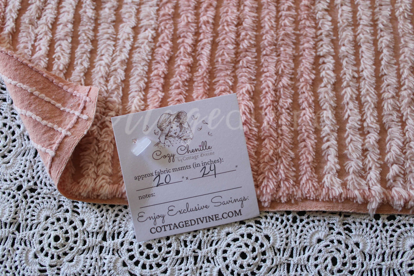 Blush Pink Nostalgia Vintage Chenille Quilt Fabric, 20" x 24" inch Piece, Pretty for Quilts & Pillows