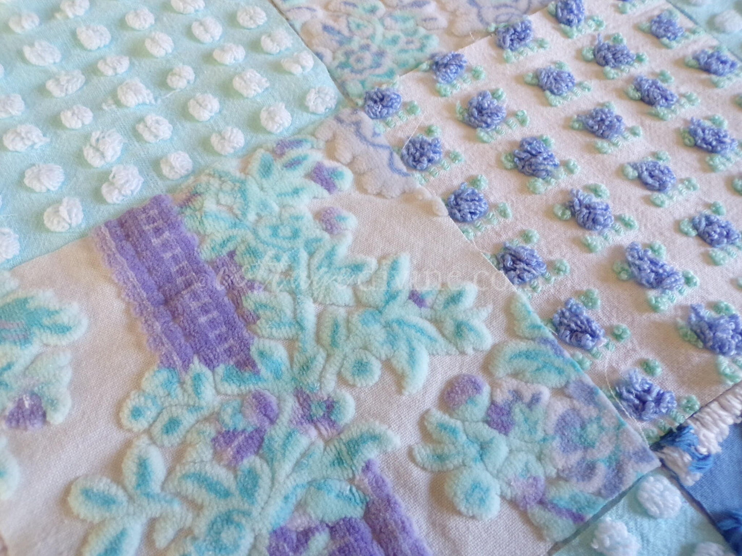 Mystic Moonglow Luxury Chenille & Velvet Quilt Squares Set from Vintage Bedspread Fabric, 16 Blocks, 6" inch