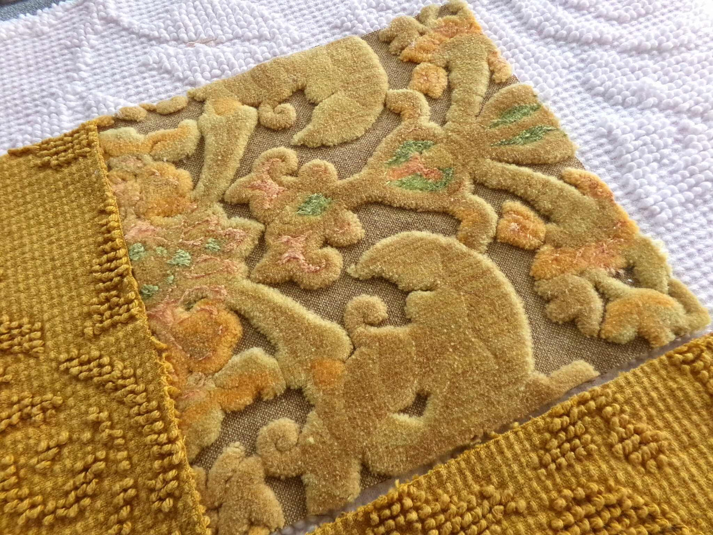boho mama velvet & chenille fabric squares, earthtone daisy, dots, 16 vintage quilt blocks 6" x 6" inch, for pillows, quilts, crafts