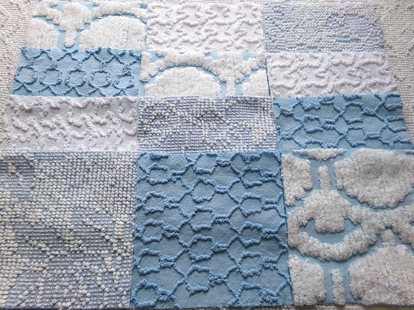 seaside wanderings fabric squares, 16 vintage 6" quilt blocks in coastal blue & white, for sewing, crafts, fiber arts