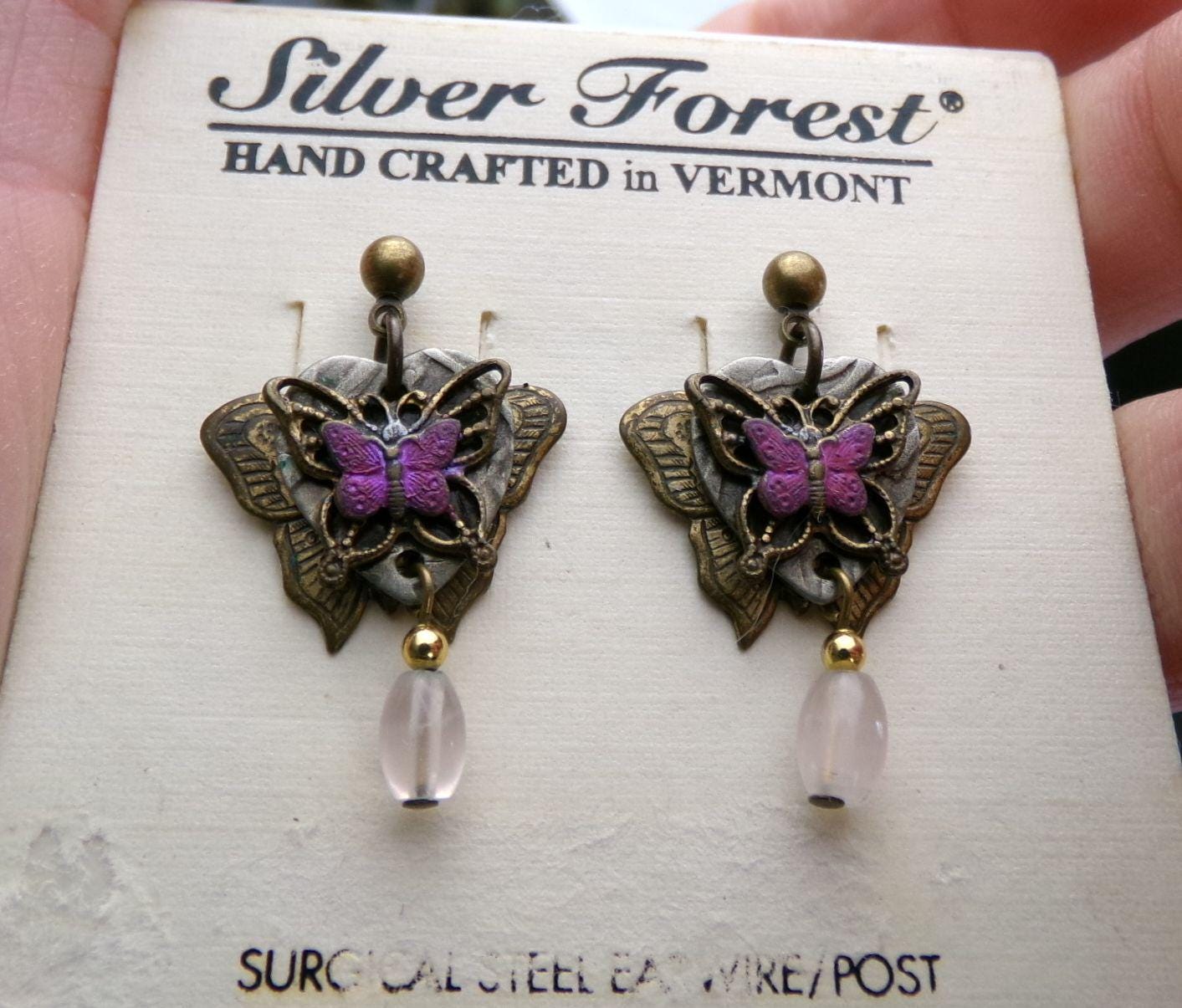 beautiful butterfly earrings, lot of 2 pair butterflies vintage style silver forest dangle pierced earring