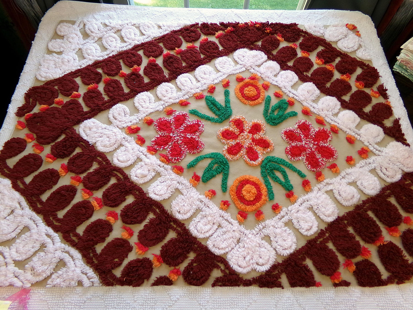Vintage Chenille Fabric - Diamond Curlicue Floral Sewing Material 22" x 29"