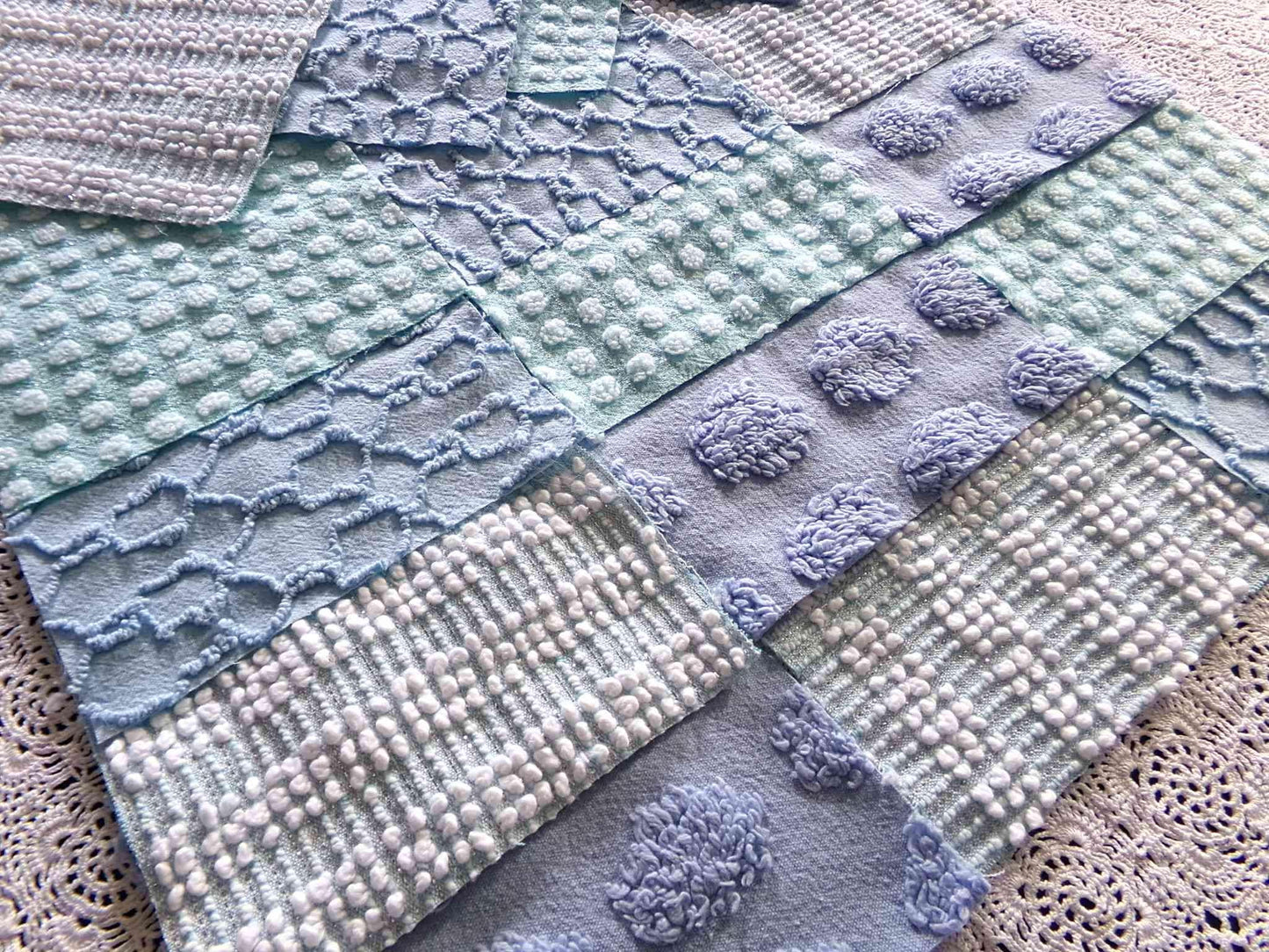 Cool Blues Quilt Squares, Craft Square Set of 16 Blocks in shades of blue & aqua, 6" x 6" inch