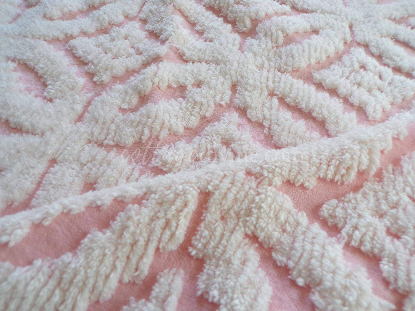 vintage chenille fabric, pink & white soft geometric design, 20" x 24" piece of sewing material
