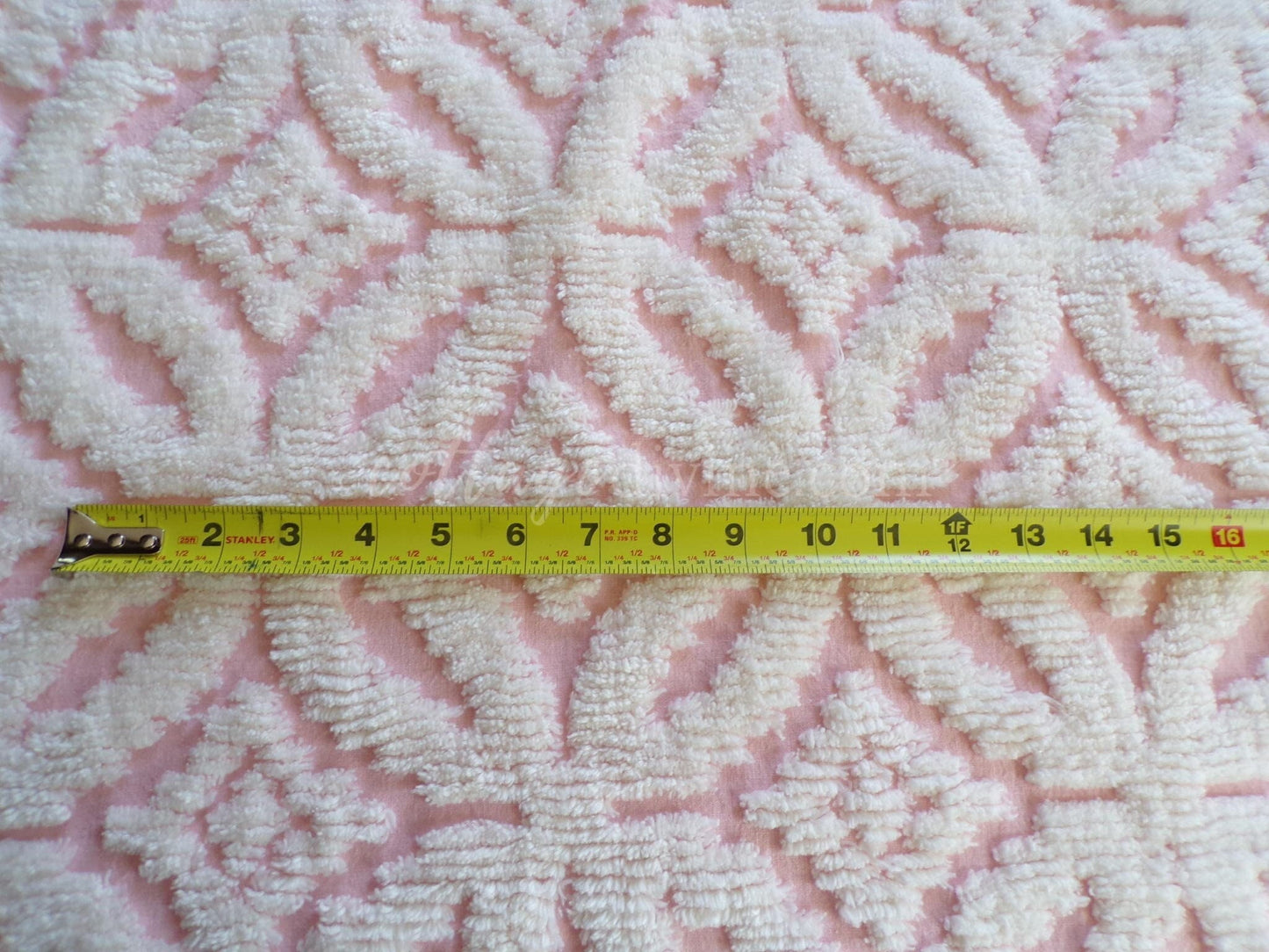 vintage chenille fabric, pink & white soft geometric design, 20" x 24" piece of sewing material