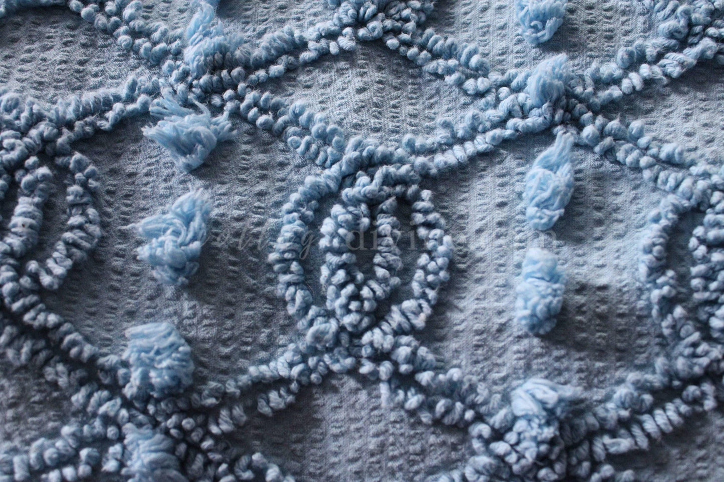 Unique Blue Eternity Link Chenille Seersucker Fabric, Vintage 20" x 24" inch Piece of Sewing Material, Needletuft Geometric Pops Design