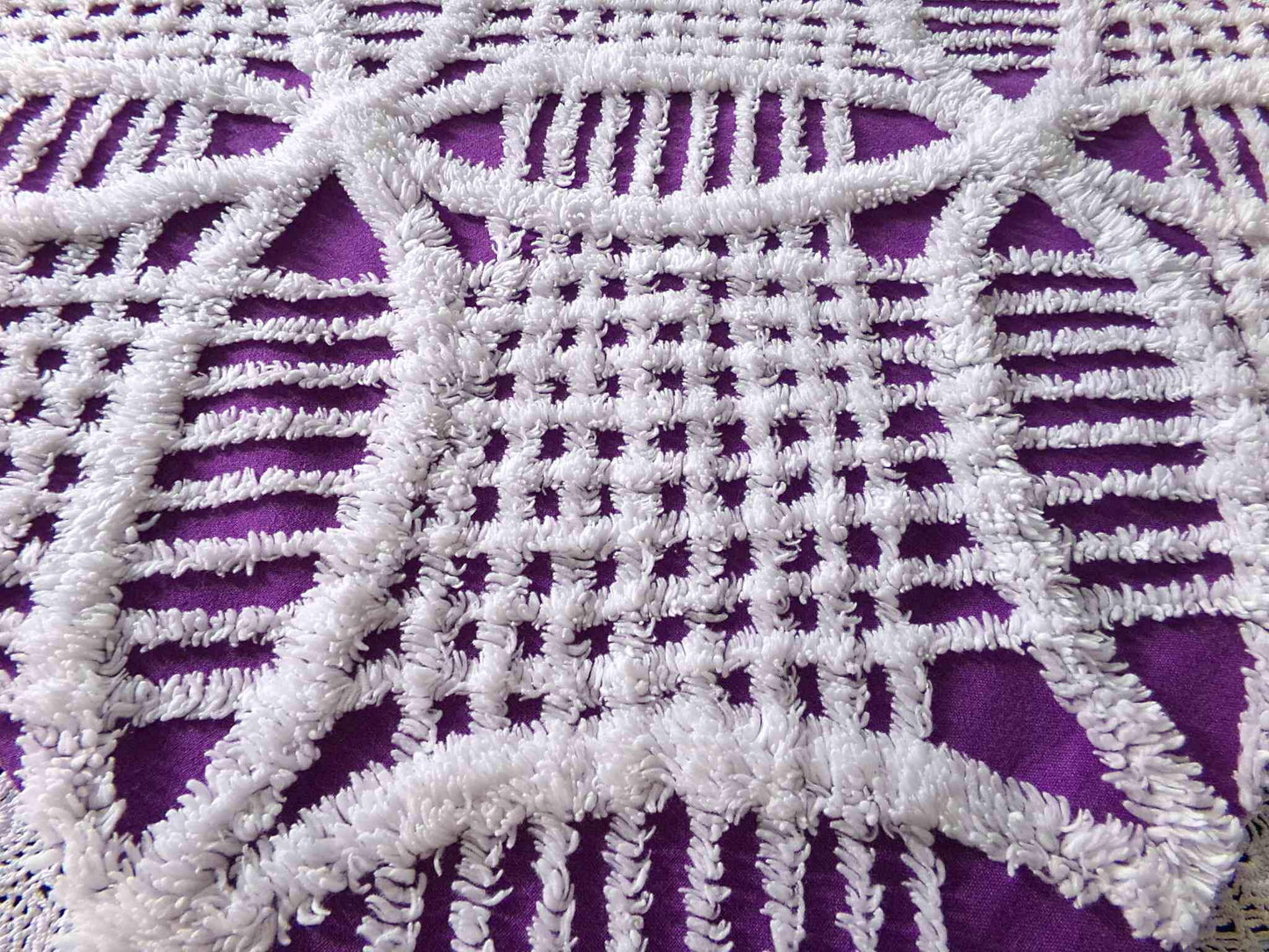 Grape Purple Vintage Chenille Fabric, 21" x 27" inch Piece, Unique Retro 1970s Vibes