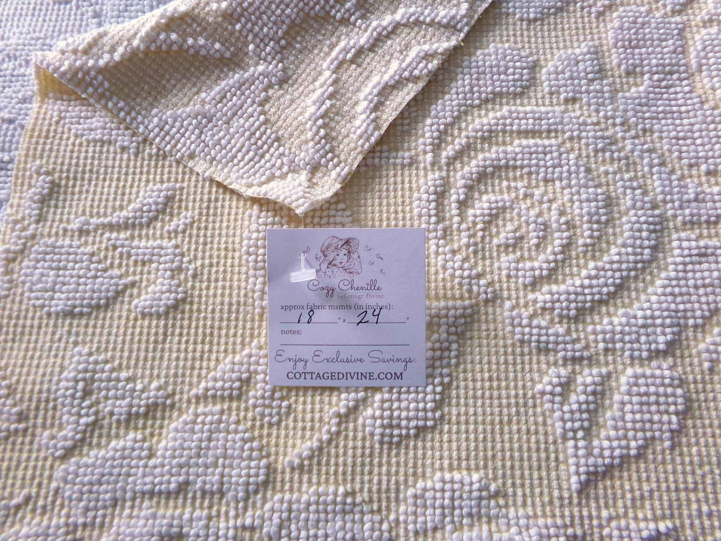 Pastel Yellow & White Cabbage Rose Vintage Woven Chenille Fabric, 24" x 18" inch Piece, Versatile Material in Quilts, Pillows, Tote Bags