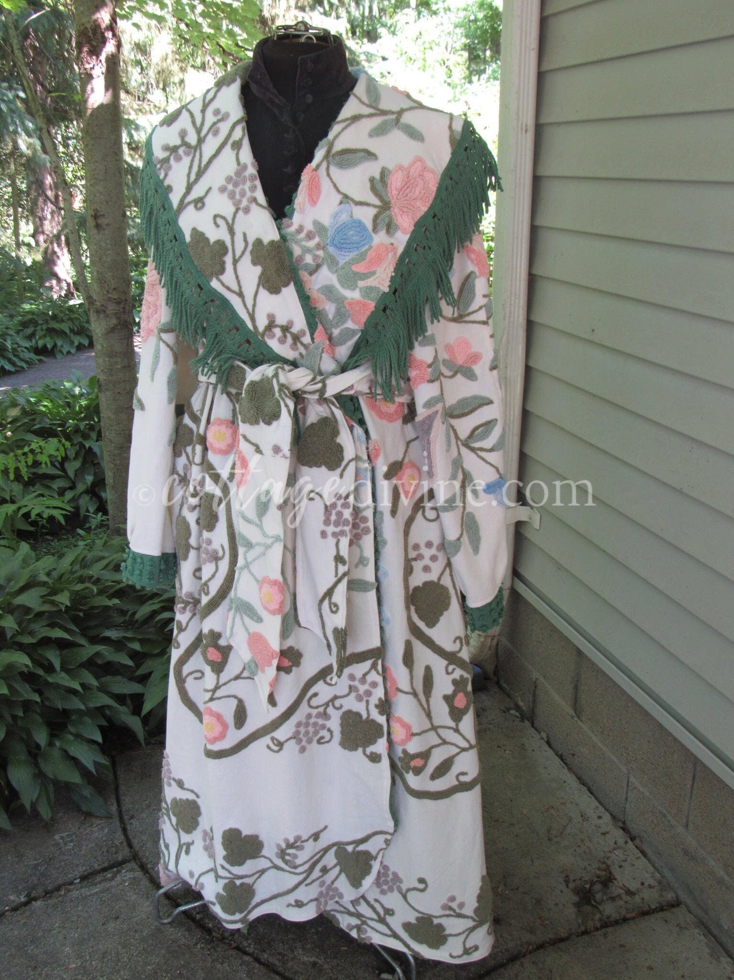 Victorian Style Distressed Chenille Robe, Designed from Shabby Vintage Chenille Bedspread Fabrics, M/L