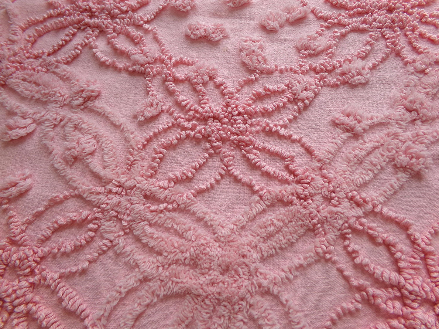 bubblegum pink vintage chenille fabric, geometric design, 18" x 24" cut piece for arts & crafts