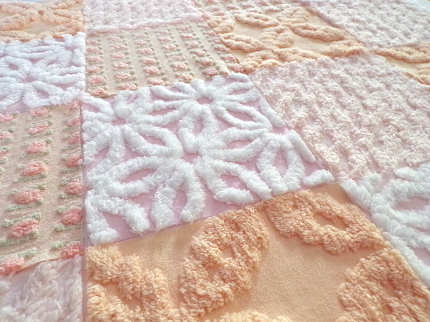 Peach Chenille Fabric Squares Set, "Nostalgia Rose" 16 Vintage Quilt Blocks, 6" inch
