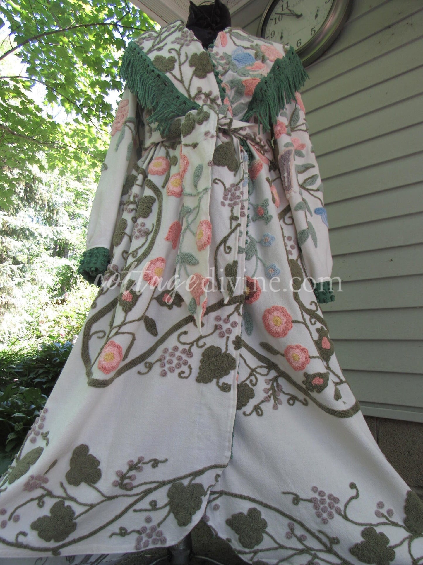 Victorian Style Distressed Chenille Robe, Designed from Shabby Vintage Chenille Bedspread Fabrics, M/L