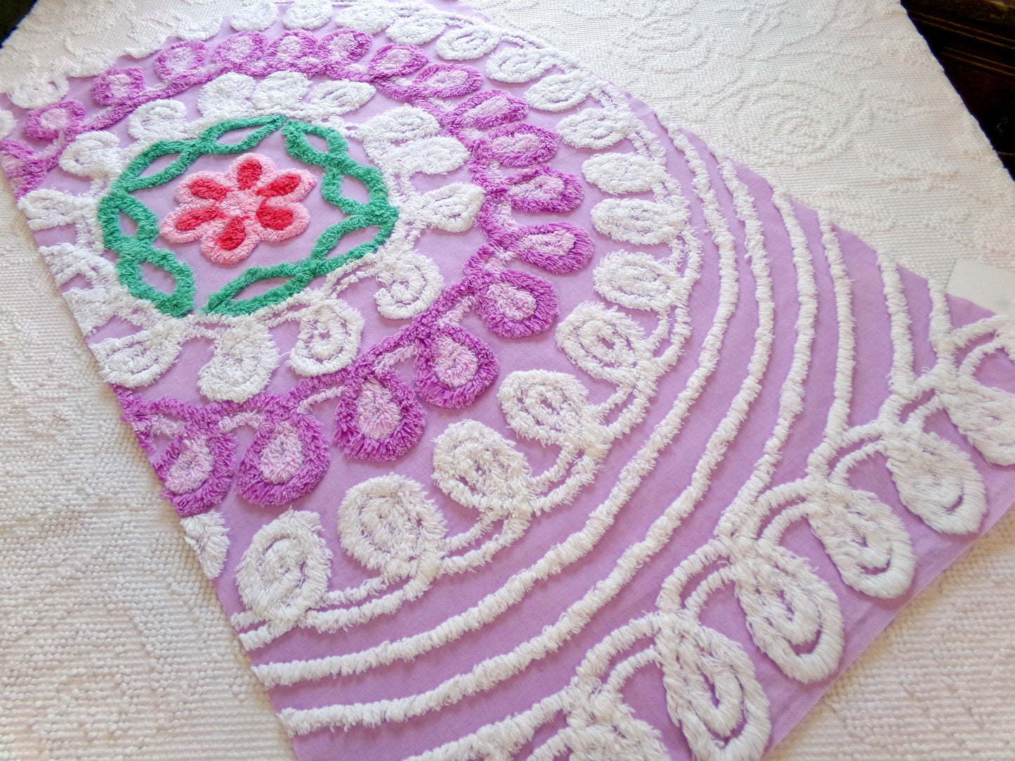 Mystic Moonset Vintage Chenille Fabric, 16" x 28" Piece of Lavender Plush Swirl Cotton Sewing Material, Upcycle into Quilts & Crafts