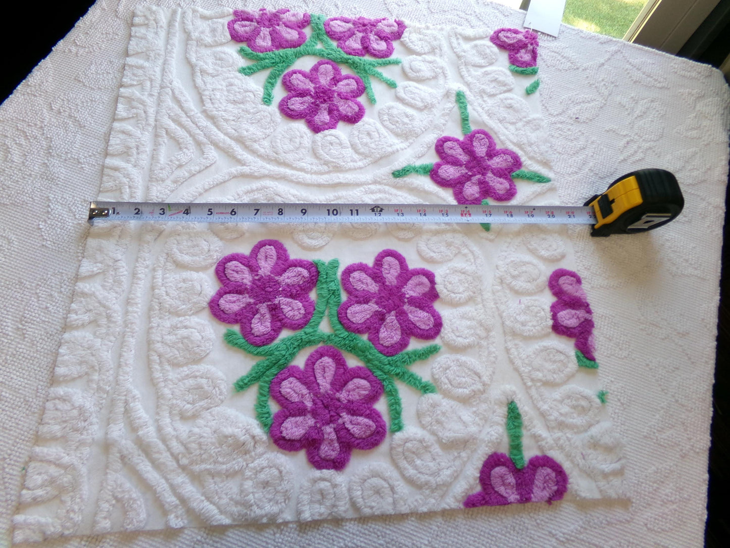 Lilac Garden Blooms Vintage Chenille Fabric, Pretty 22" x 20" Piece of Plush White Cotton Sewing Material Upcycle into Quilts & Crafts