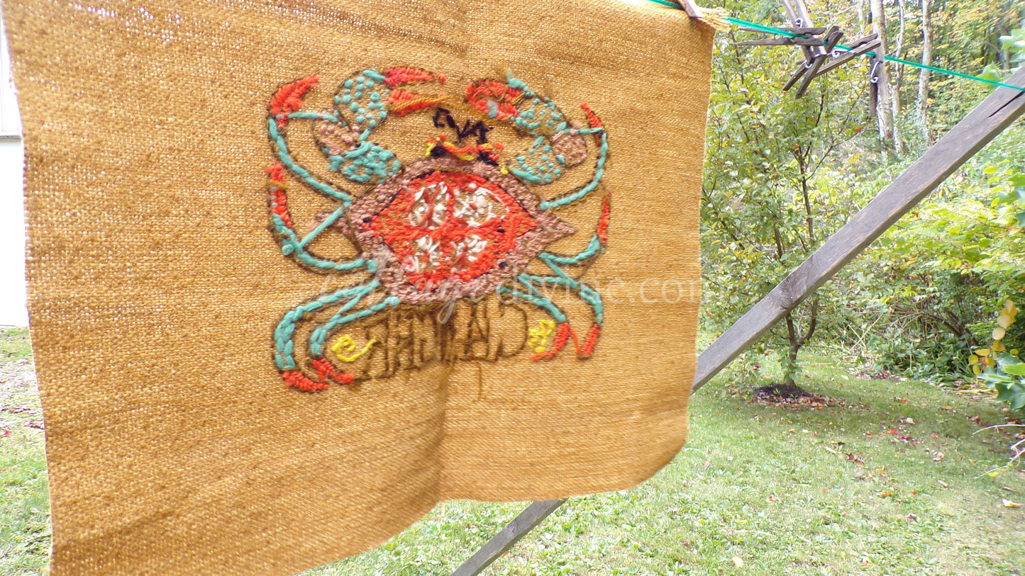 CANCER Rare Zodiac Vintage Astrology Embroidery, Paragon Crewel Stitchery, Completed, an Original 1969 Barbara Sparre Design