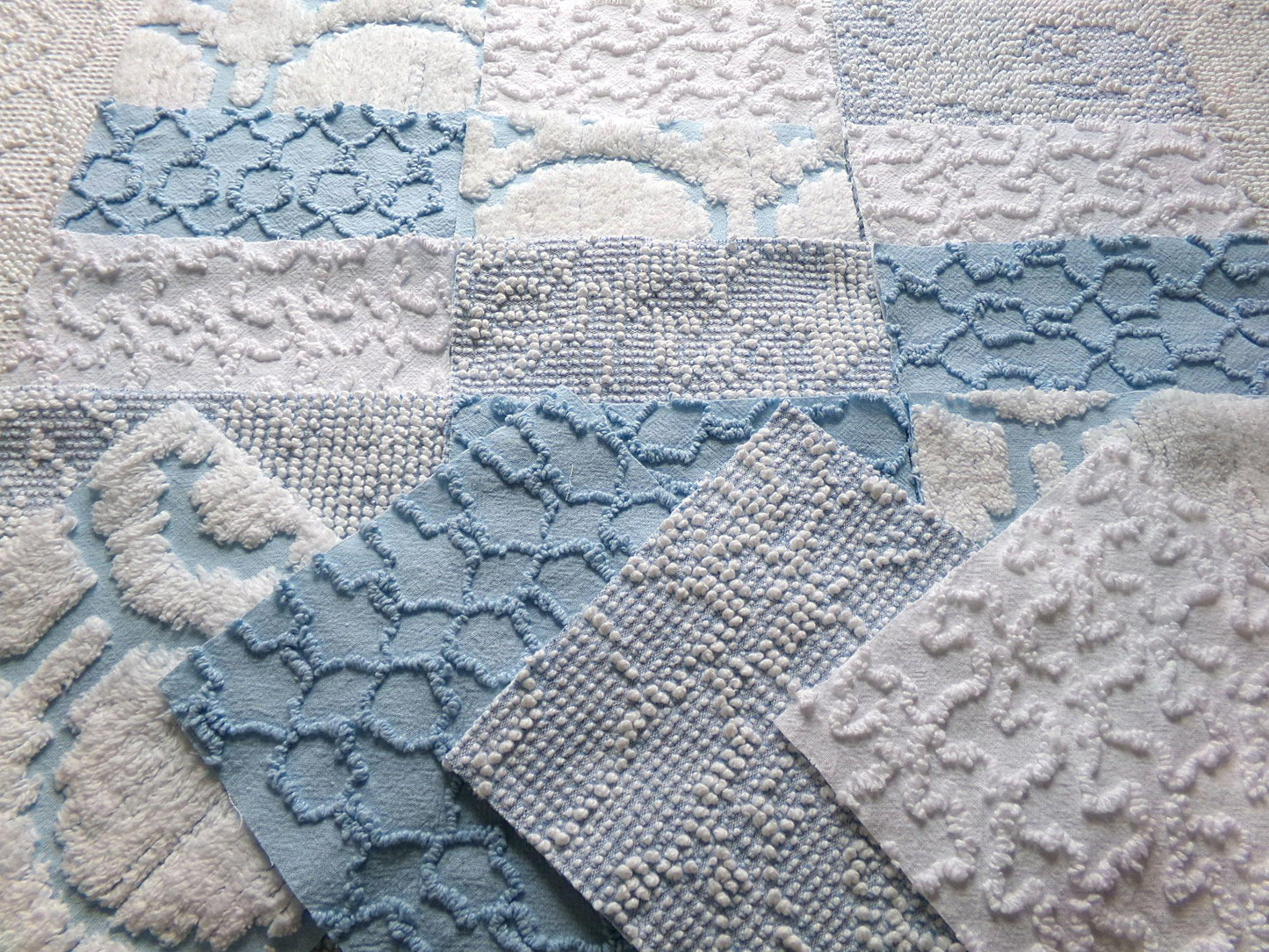 seaside wanderings fabric squares, 16 vintage 6" quilt blocks in coastal blue & white, for sewing, crafts, fiber arts