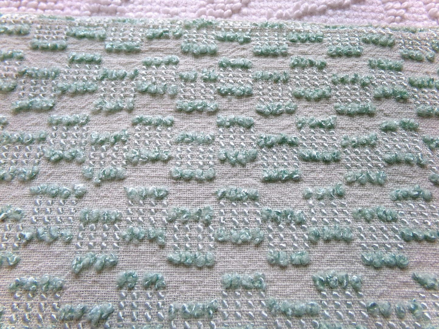 sage green vintage chenille fabric, mini ladder textured design, 18" x 24" inch piece of quilt material for sewing & crafts