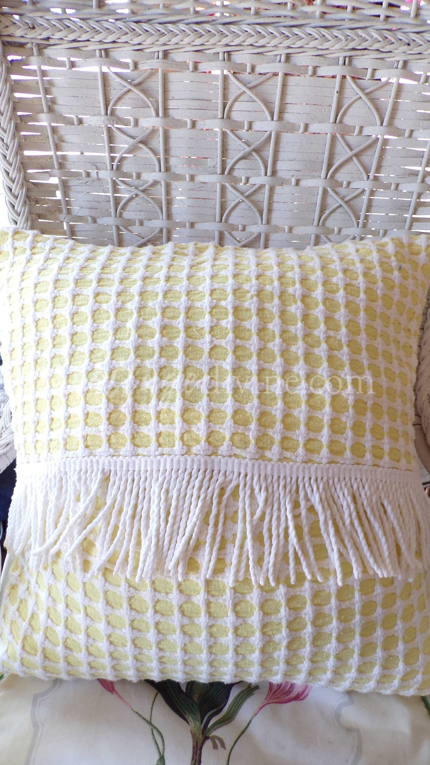 Daisy Rose Cottage Chic Chenille Pillow Cover 16" x 16" inch Square, Vintage REVERSIBLE Accent Pillow, Pink & Yellow Patchwork Design