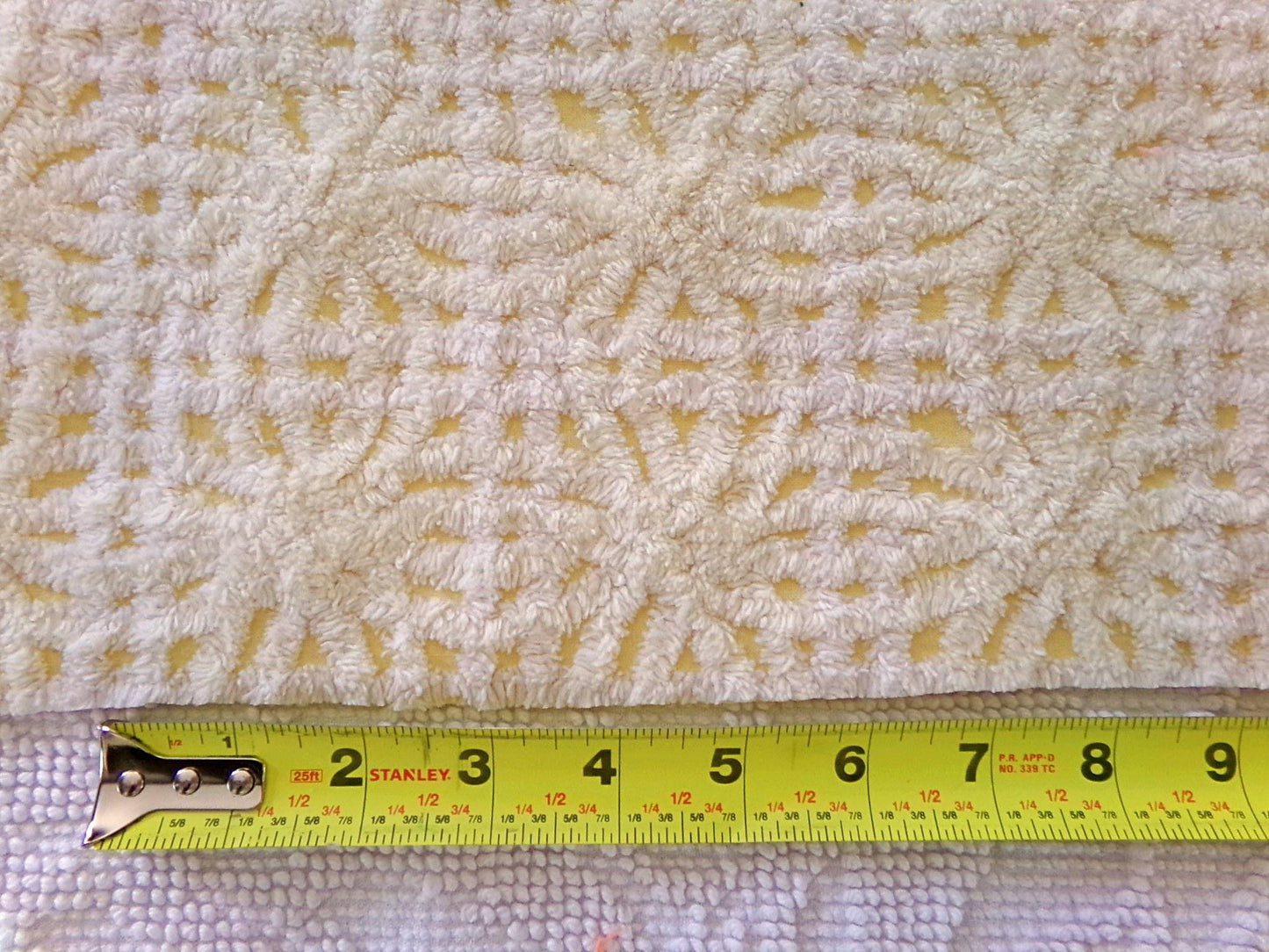 buttercup yellow vintage chenille fabric with thickly tufted spider tufts, 19" x 26" inch piece of quilt material for sewing & crafts