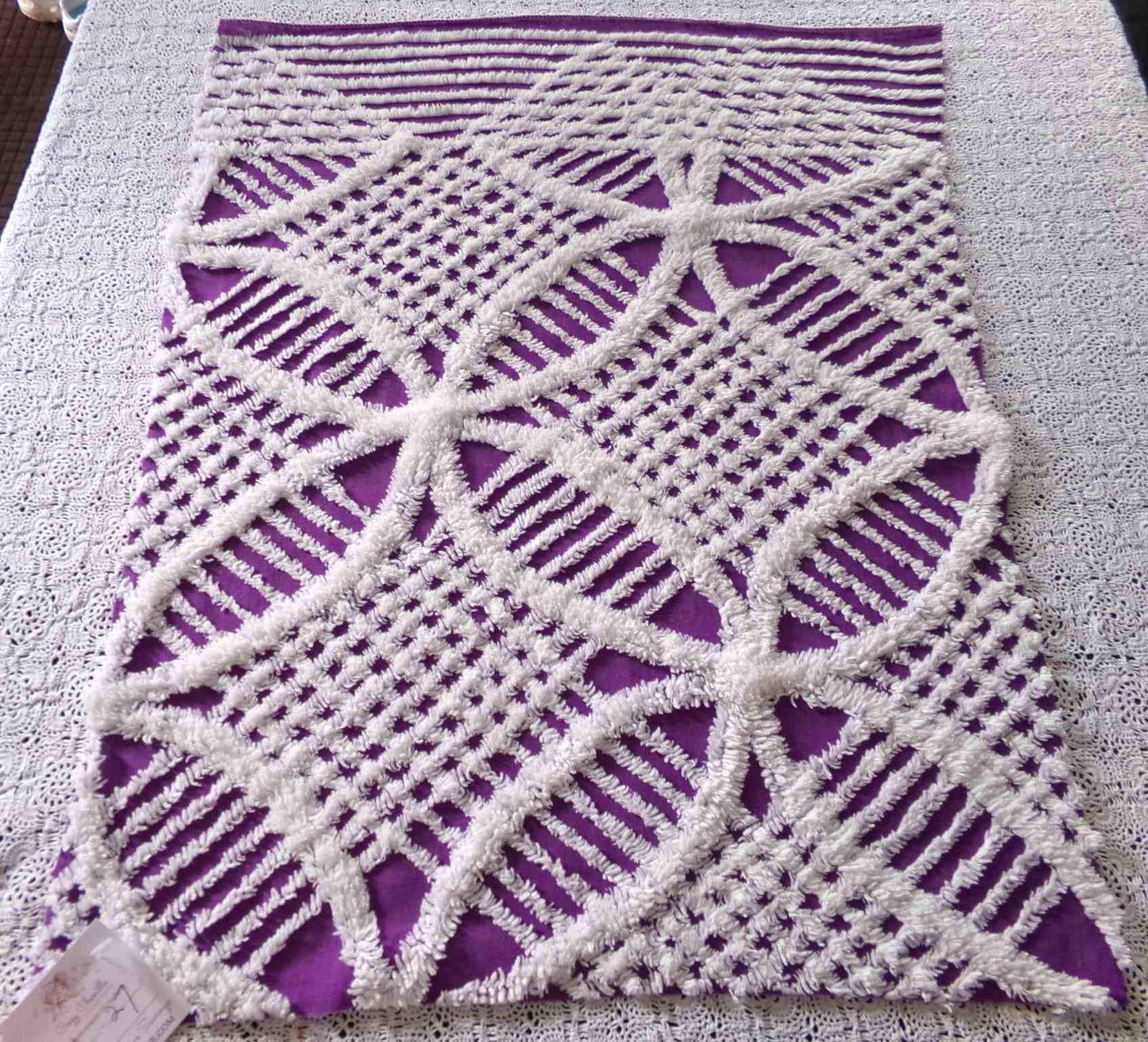 Grape Purple Vintage Chenille Fabric, 21" x 27" inch Piece, Unique Retro 1970s Vibes