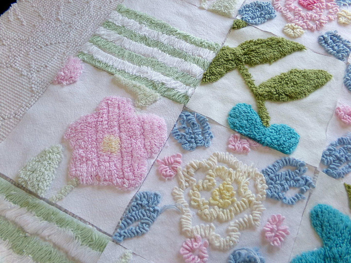 chenille fabric squares, 6" blocks in vintage style floral textured patterns, 16 piece set ideal for quilting, diy pillows, crafts, sewing