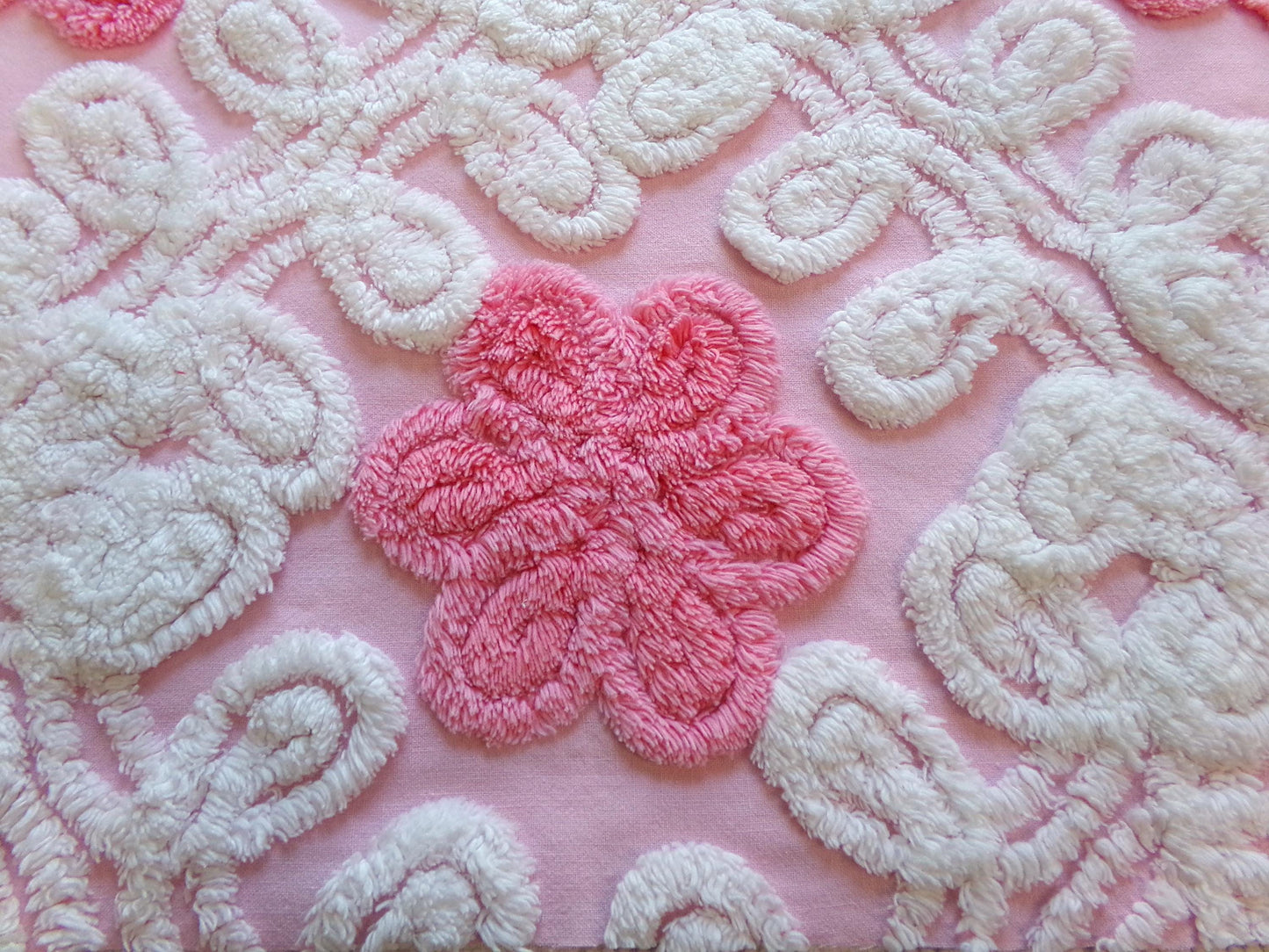 Vintage Chenille Fabric: Strawberries & Cream Pink Sewing Material 21" x 23"