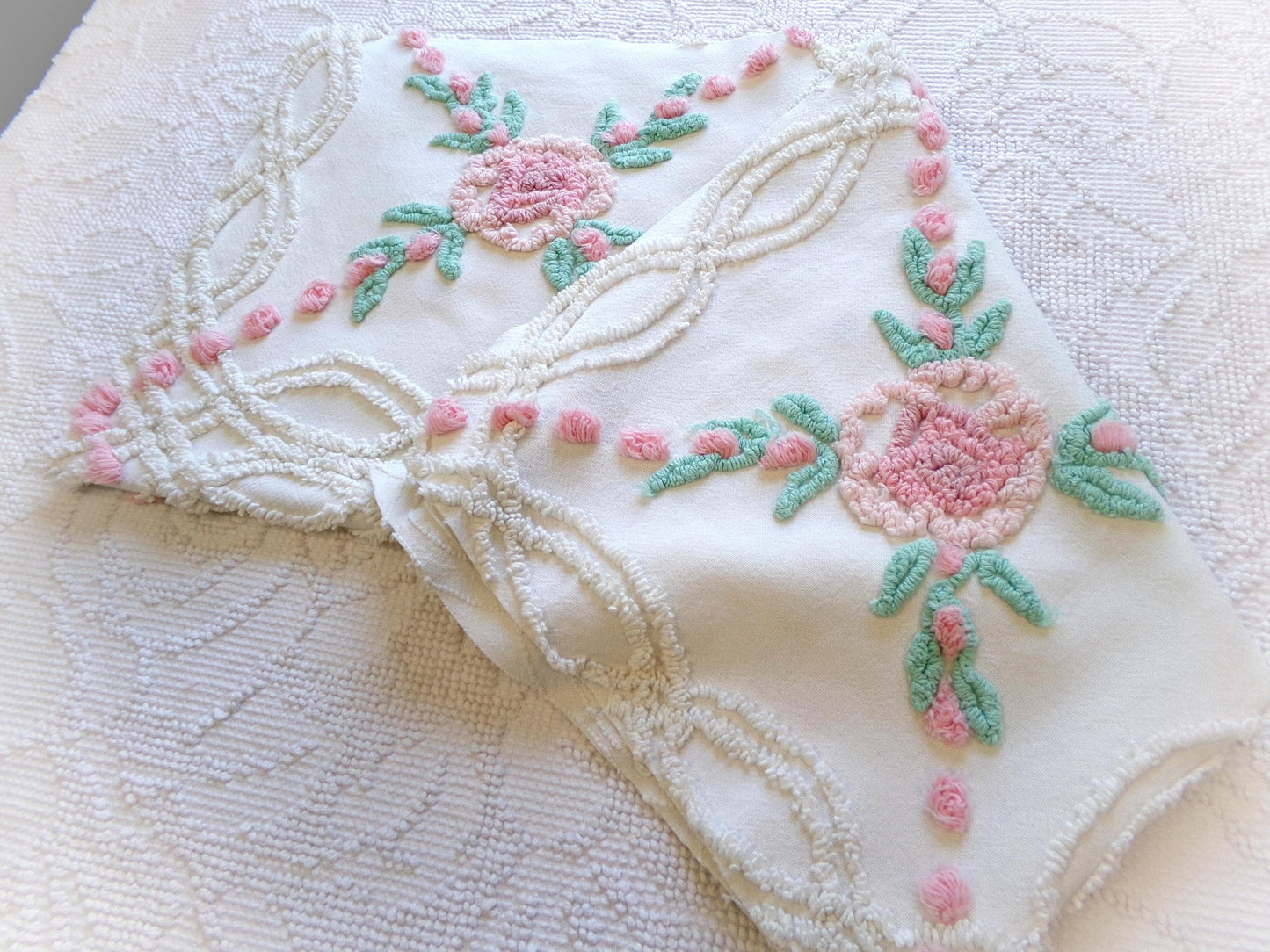 Vintage Chenille Fabric: Cottage Style Wildflowers Sewing Material 24" x 21"