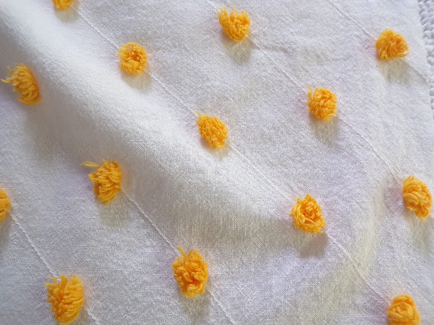 Golden Harvest Puff Pops Vintage Chenille Fabric, 24" x 20"-inch Handtufted Piece, Unique in DIY Pillows & Quilts