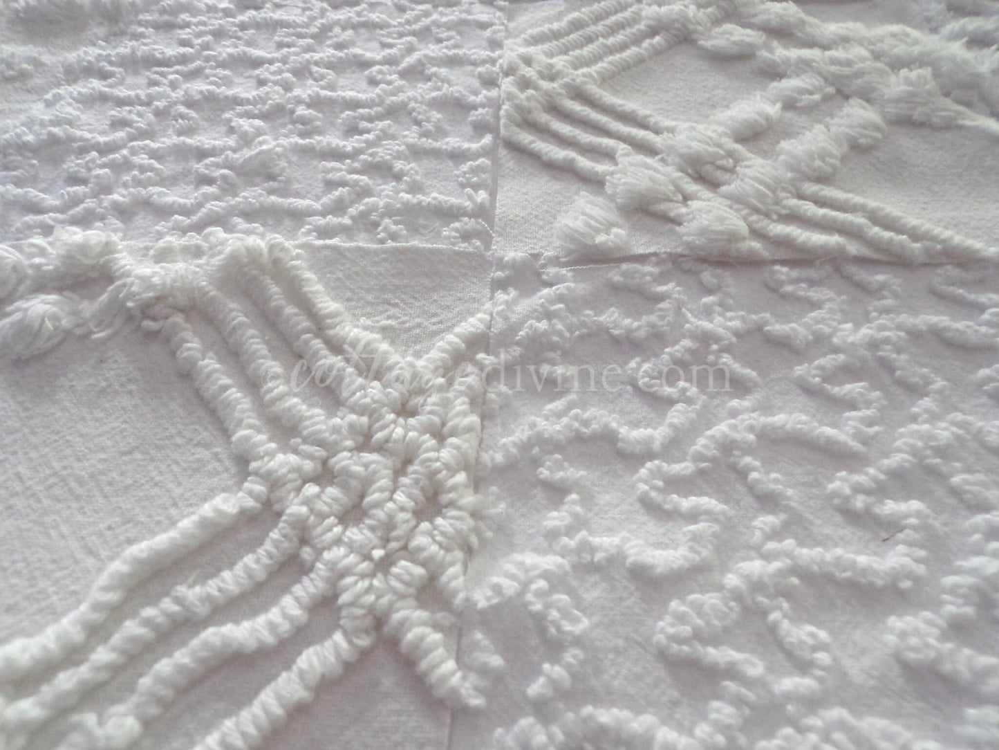 Chenille Quilt Squares Set, "Timeless White," from Vintage Bedspread Fabric, 16 Blocks, 6" inch